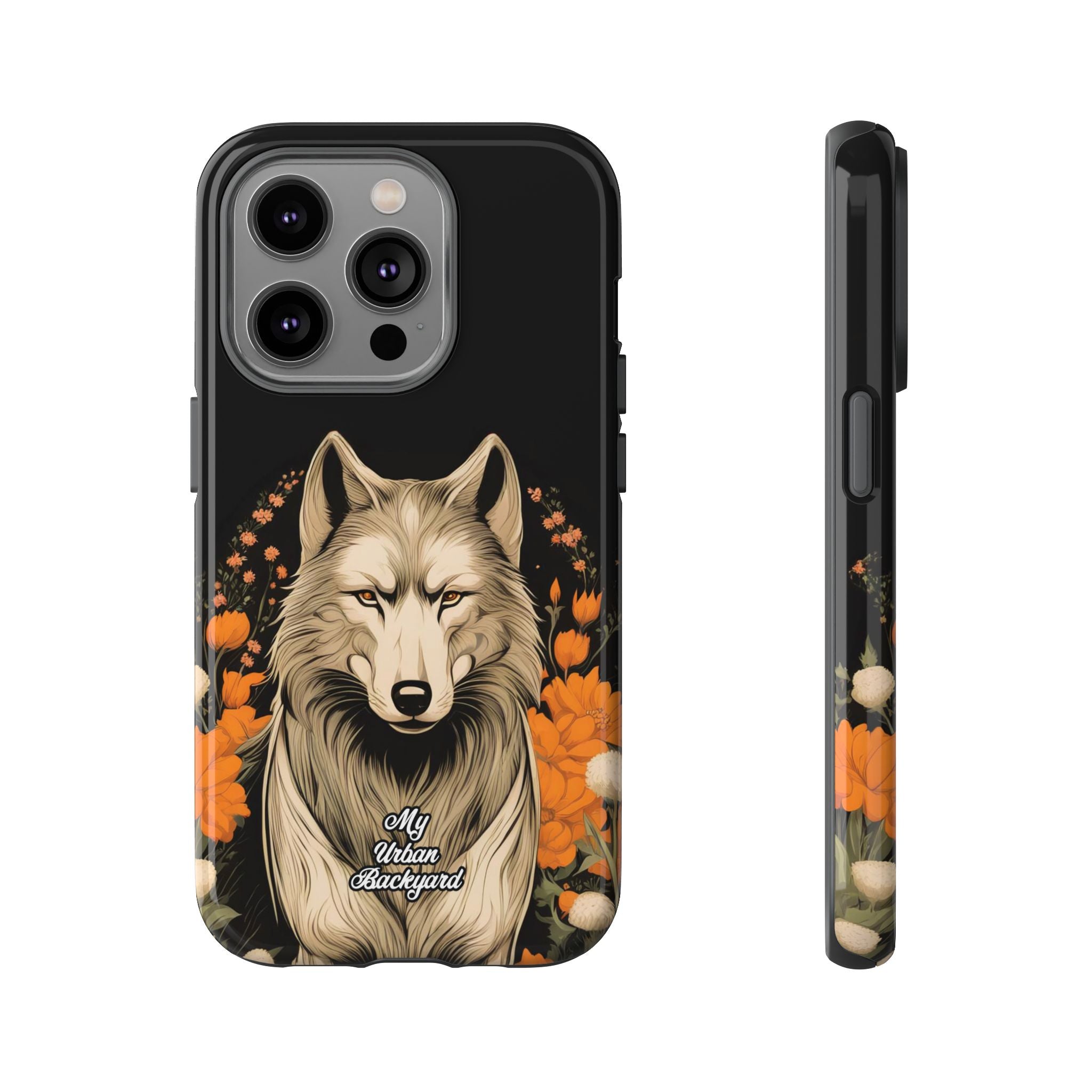 Wolf with Flowers, Animal Cell Phone Case - Apple, Samsung, Google Pixel