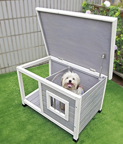 Petsfit Outdoor Wooden Dog House for Small Dogs, Light Grey, Small/33.6" L x 24.7" W x 23" H