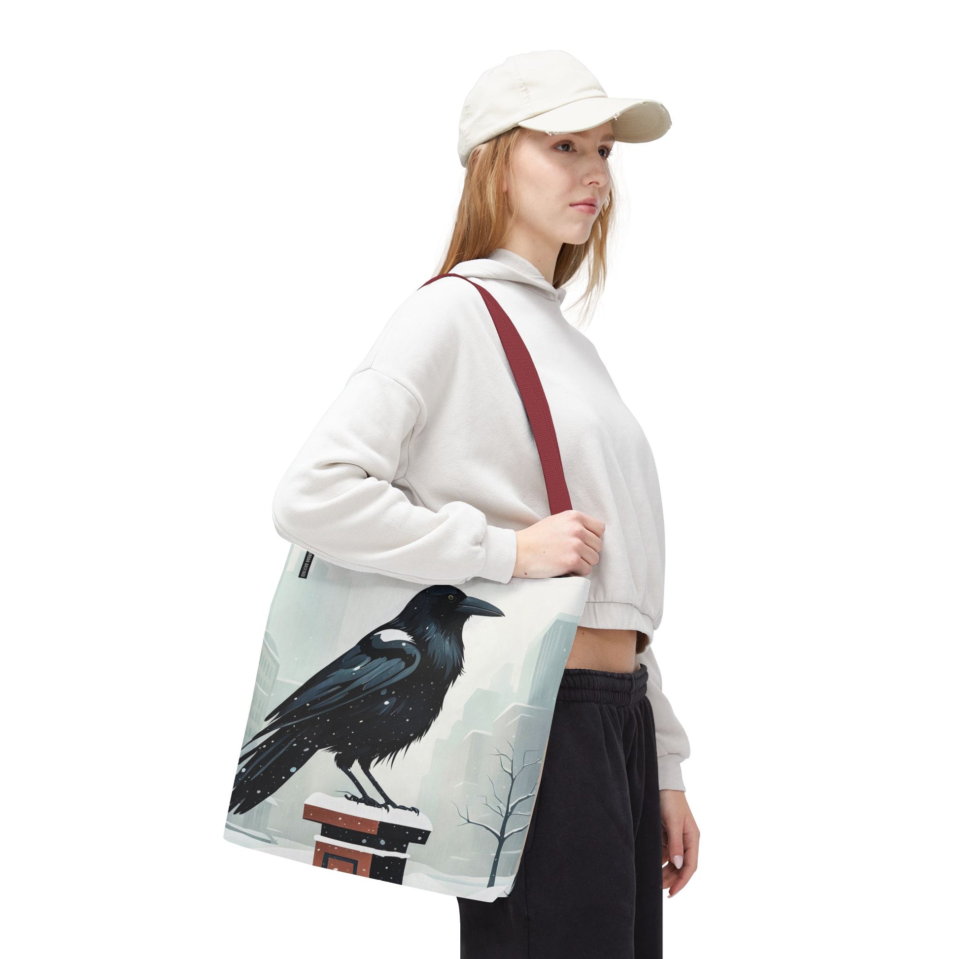 Winter Crow Tote Bag with Cotton Handles For Everyday Use, 3 Sizes