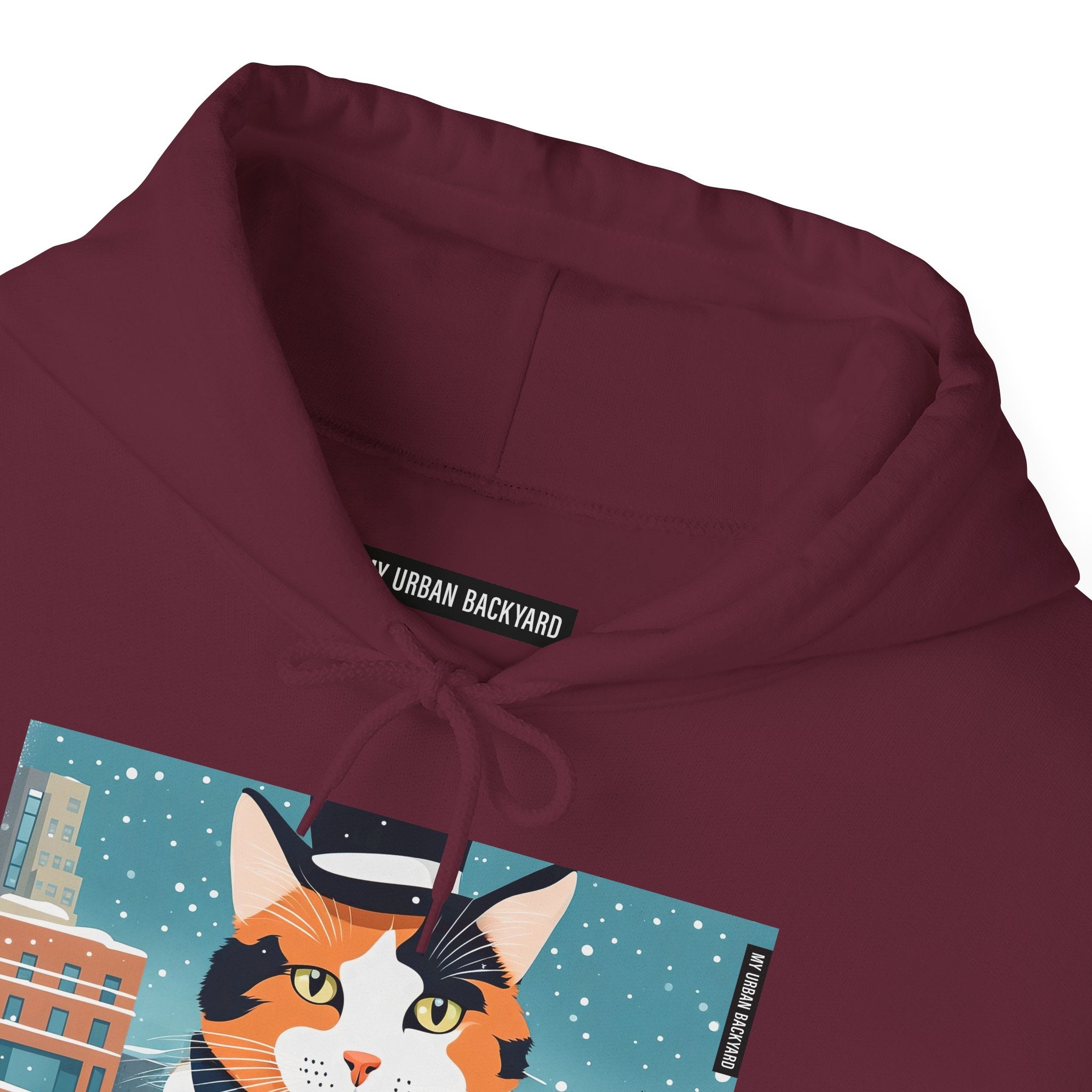 Calico Cat in Snow Hoodie — Cozy Winter Cat Lover Sweatshirt