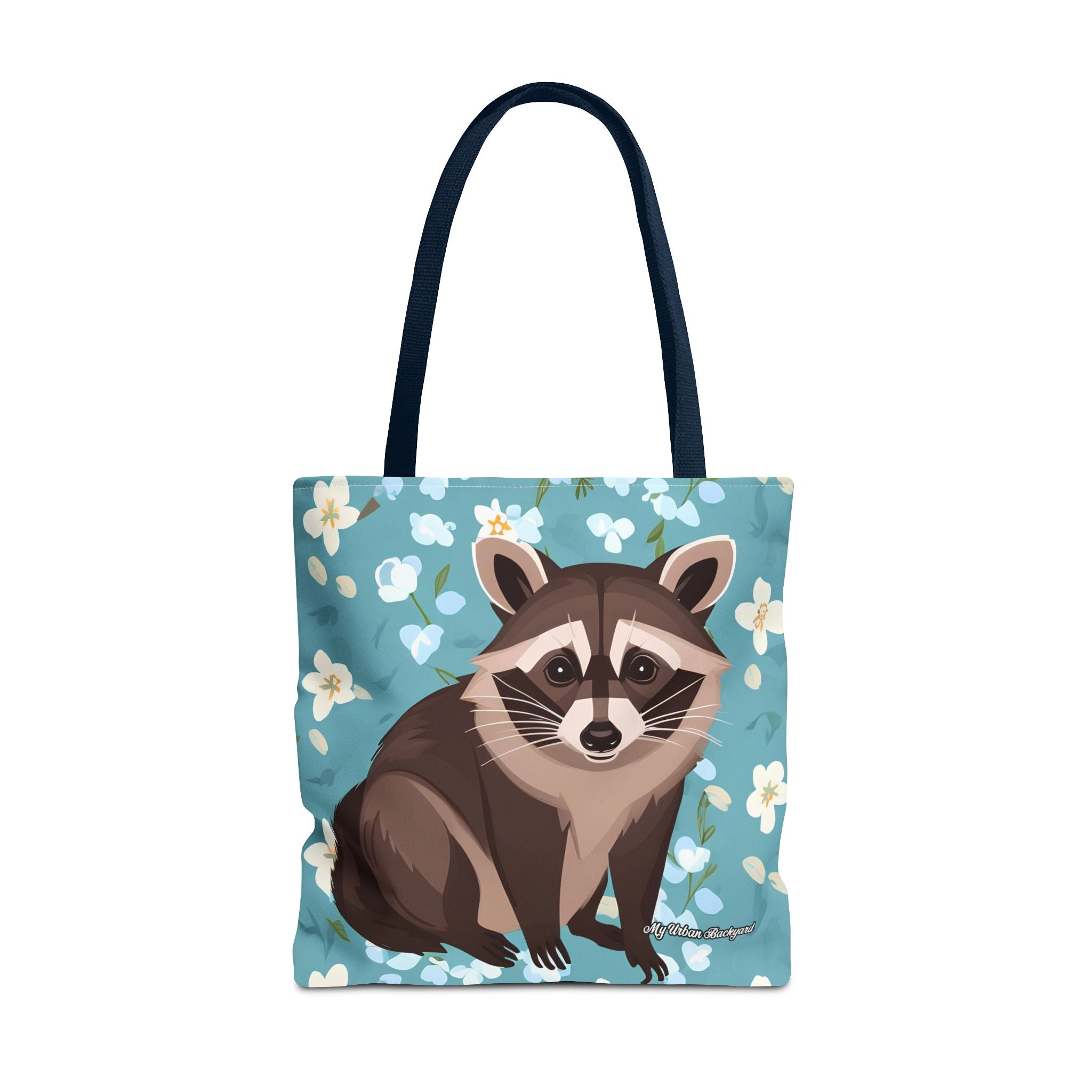 Young Raccoon w Flowers Tote Bag with Cotton Handles For Everyday Use, 3 Sizes