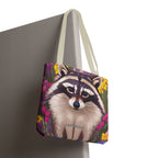 Raccoon and Flowers Tote Bag with Cotton Handles For Everyday Use, 3 Sizes