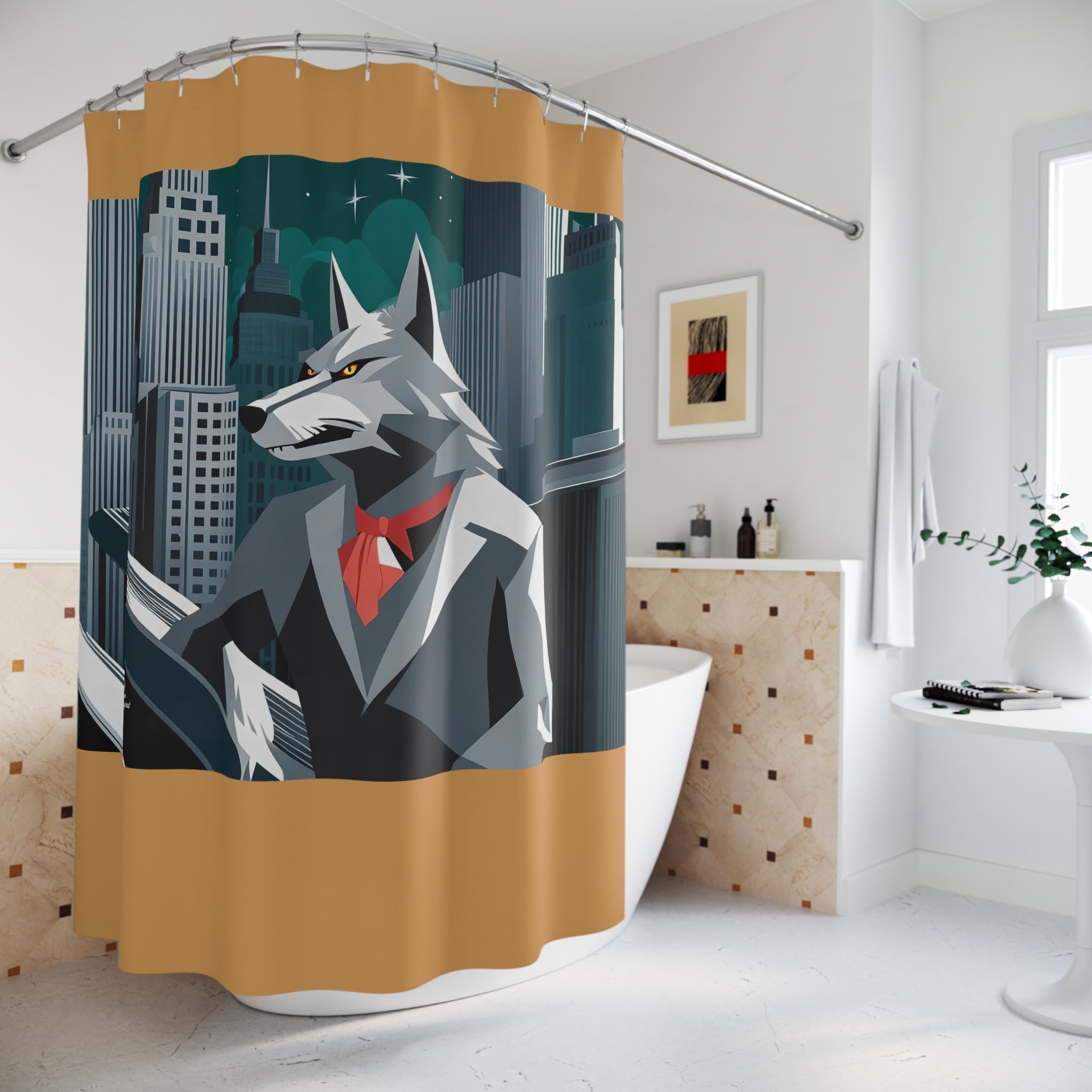 Amber Shower Curtain with Cinderhowl, Wolf - 71" x 74"