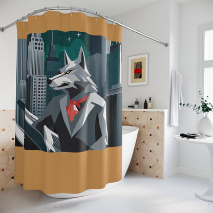 Cinderhowl, Wolf Shower Curtain, Amber accent color - 71" x 74"