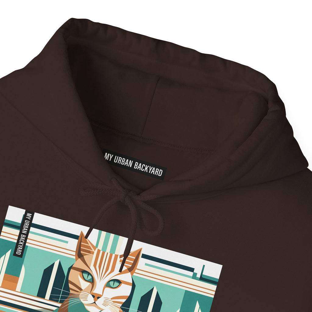Art Deco Tabby Cat Hoodie, Cozy Graphic Sweatshirt for Cat Lovers, Perfect Gift for Pet Owners, Casual Wear, Unique Art Apparel