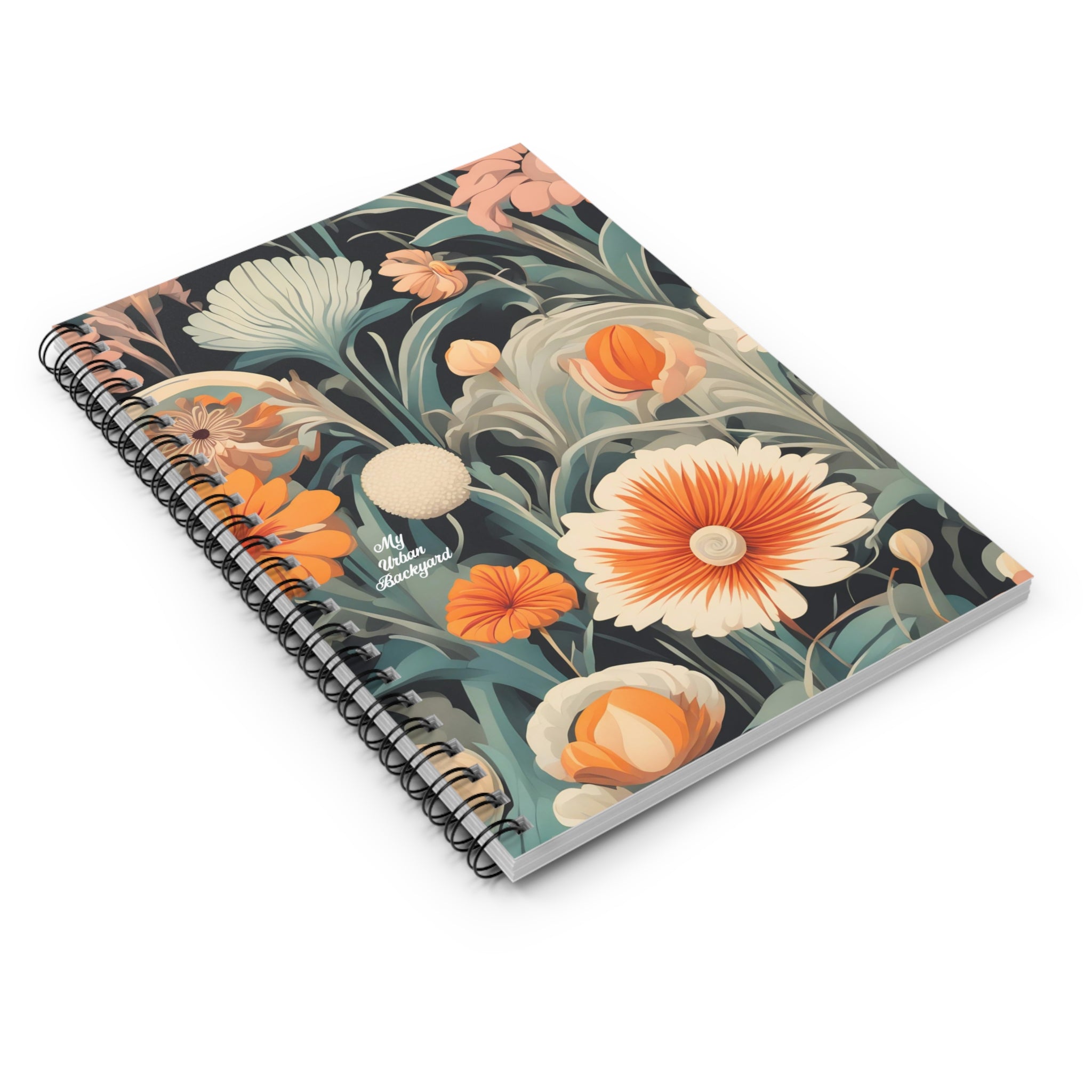 Orange and White Flowers, Spiral Notebook Writing Journal - 118 Ruled Pages