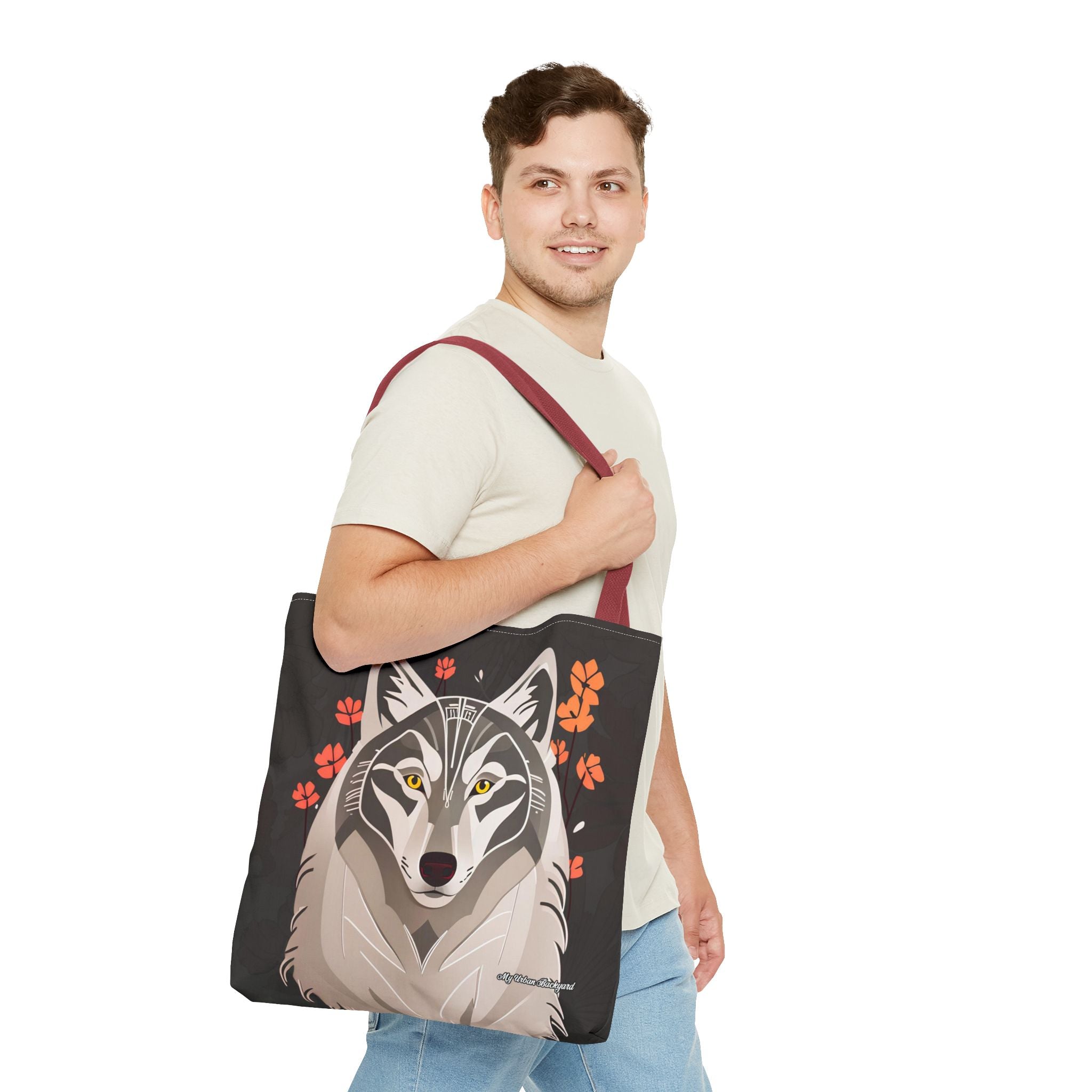 Art Deco Wolf Tote Bag with Cotton Handles For Everyday Use, 3 Sizes