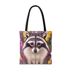 Raccoon and Flowers Tote Bag with Cotton Handles For Everyday Use, 3 Sizes