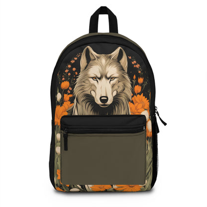 Wolf with Flowers, Backpack with Computer Pocket and Padded Back