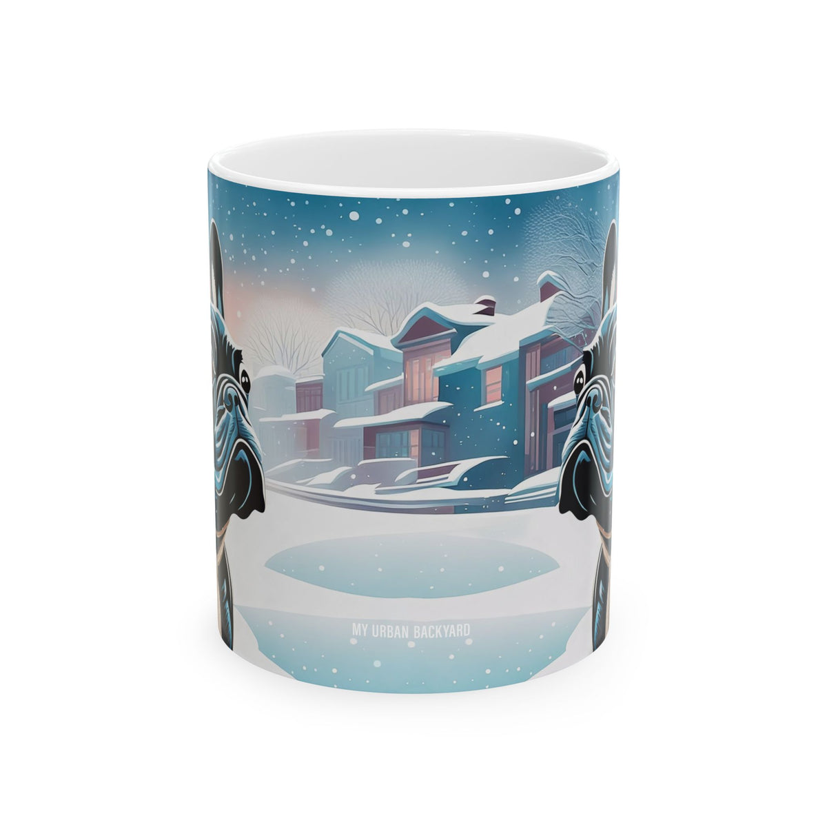Snow Day French Bulldog Ceramic Mug — 11 oz