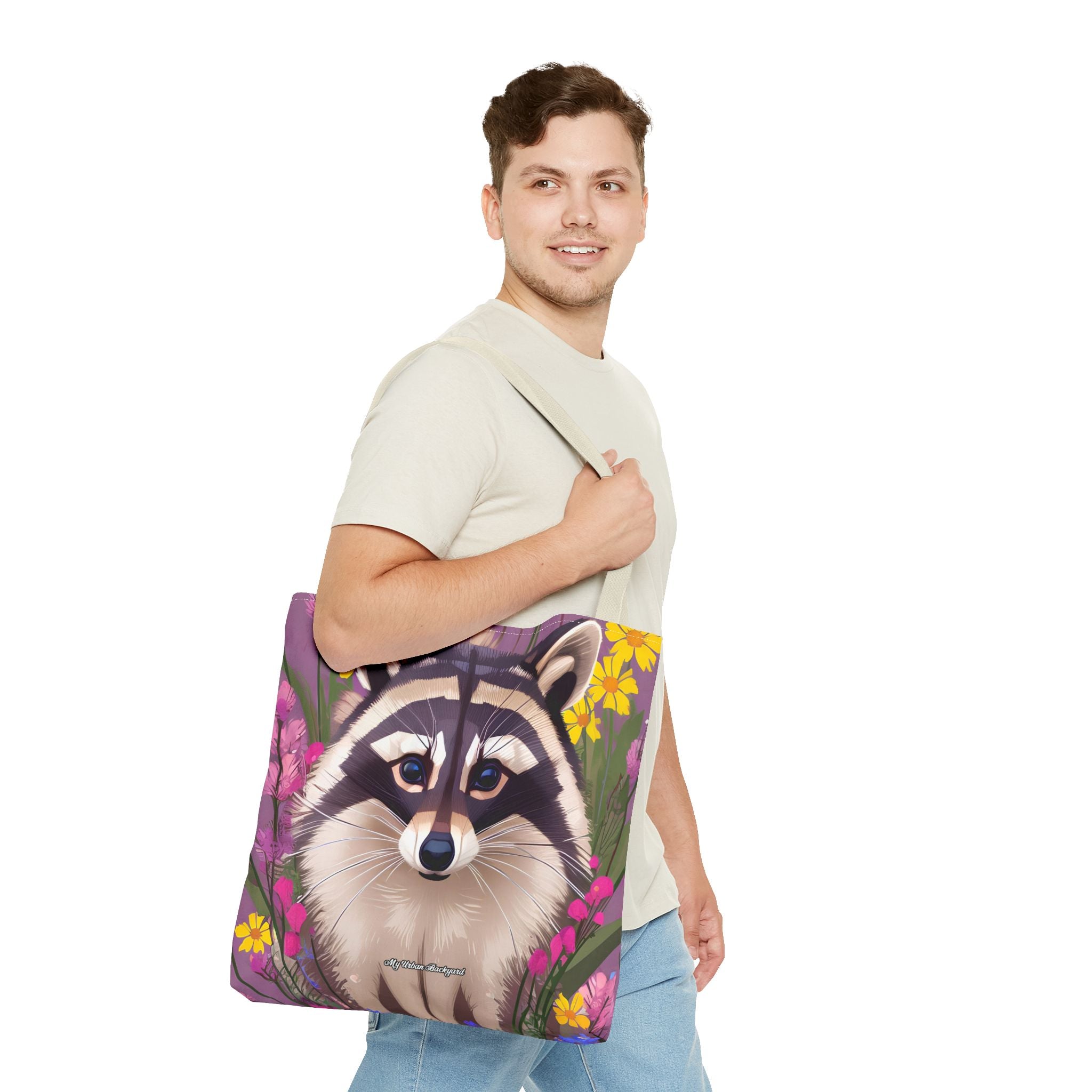 Raccoon and Flowers Tote Bag with Cotton Handles For Everyday Use, 3 Sizes