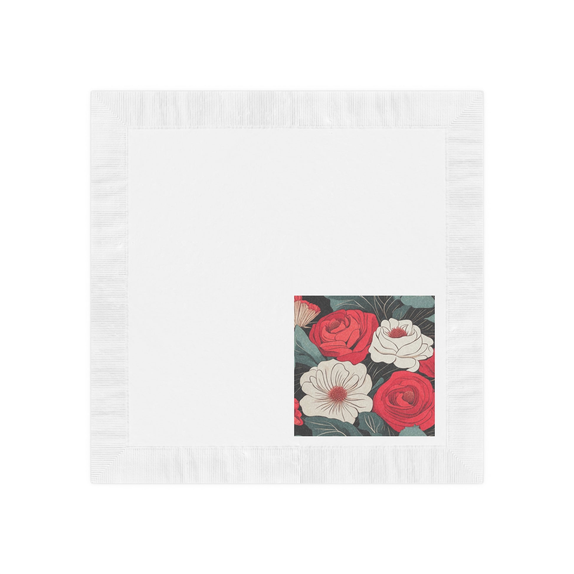 Floral Cocktail Napkins — Vintage Red White Garden Party Decor, 2 sizes, Pack of 50 or 100