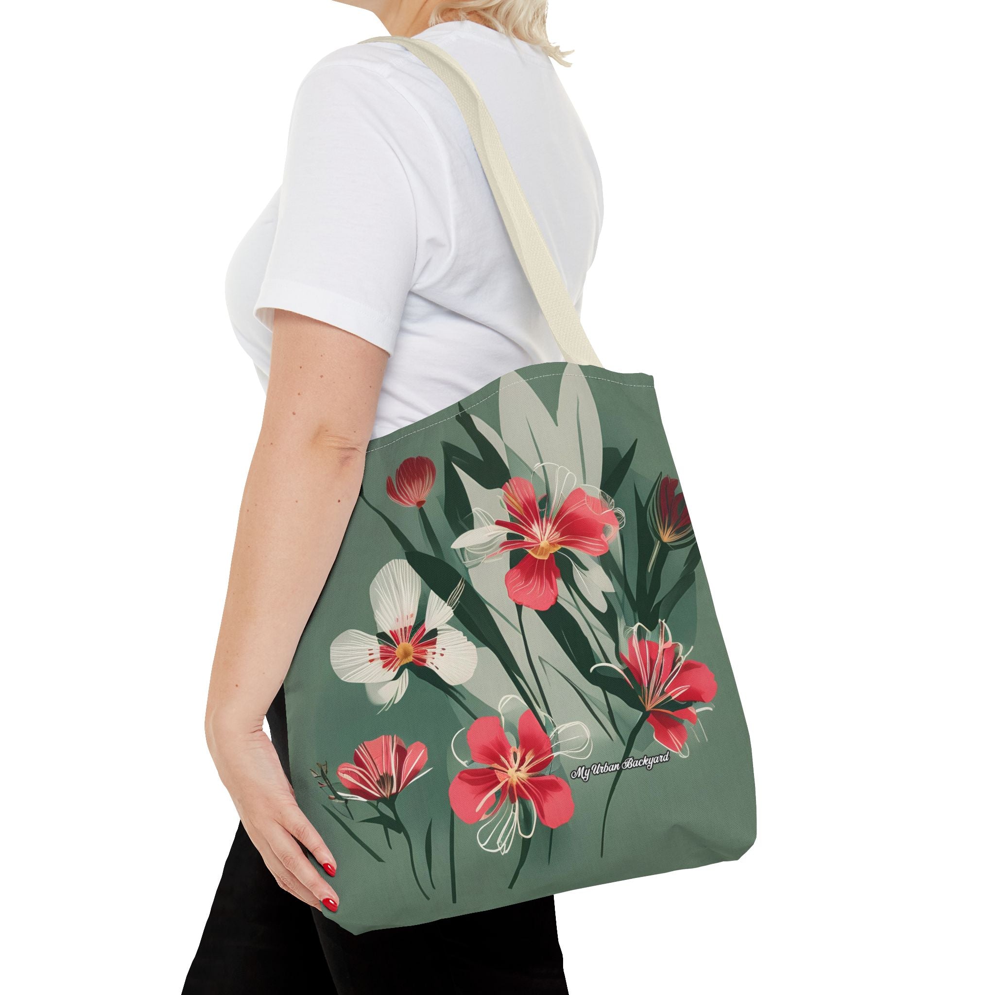 White and Red Wildflowers Tote Bag with Cotton Handles For Everyday Use, 3 Sizes