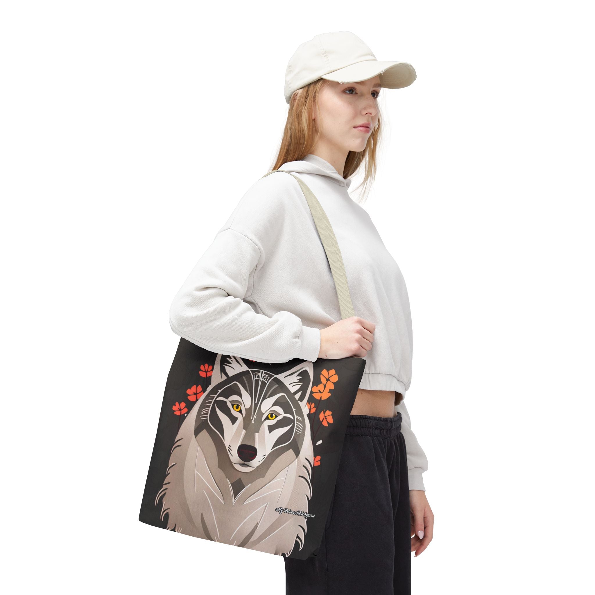Art Deco Wolf Tote Bag with Cotton Handles For Everyday Use, 3 Sizes