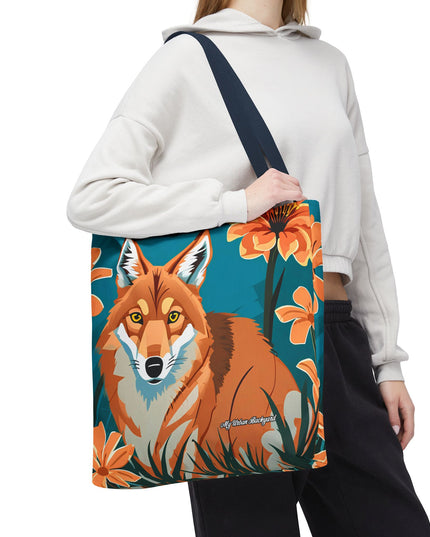 Coyote with Flowers Tote Bag with Cotton Handles For Everyday Use, 3 Sizes