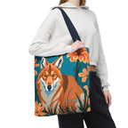 Coyote with Flowers Tote Bag with Cotton Handles For Everyday Use, 3 Sizes