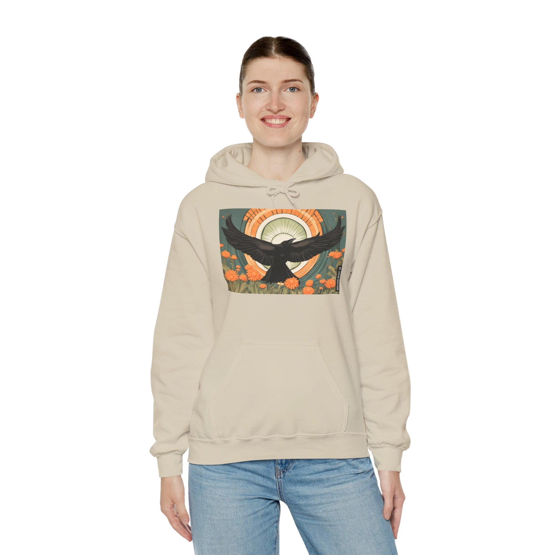 Flying Crow Hoodie, Cozy Bird Design Sweatshirt, Gift for Nature Lovers, Fall Fashion, Eco-Friendly Apparel