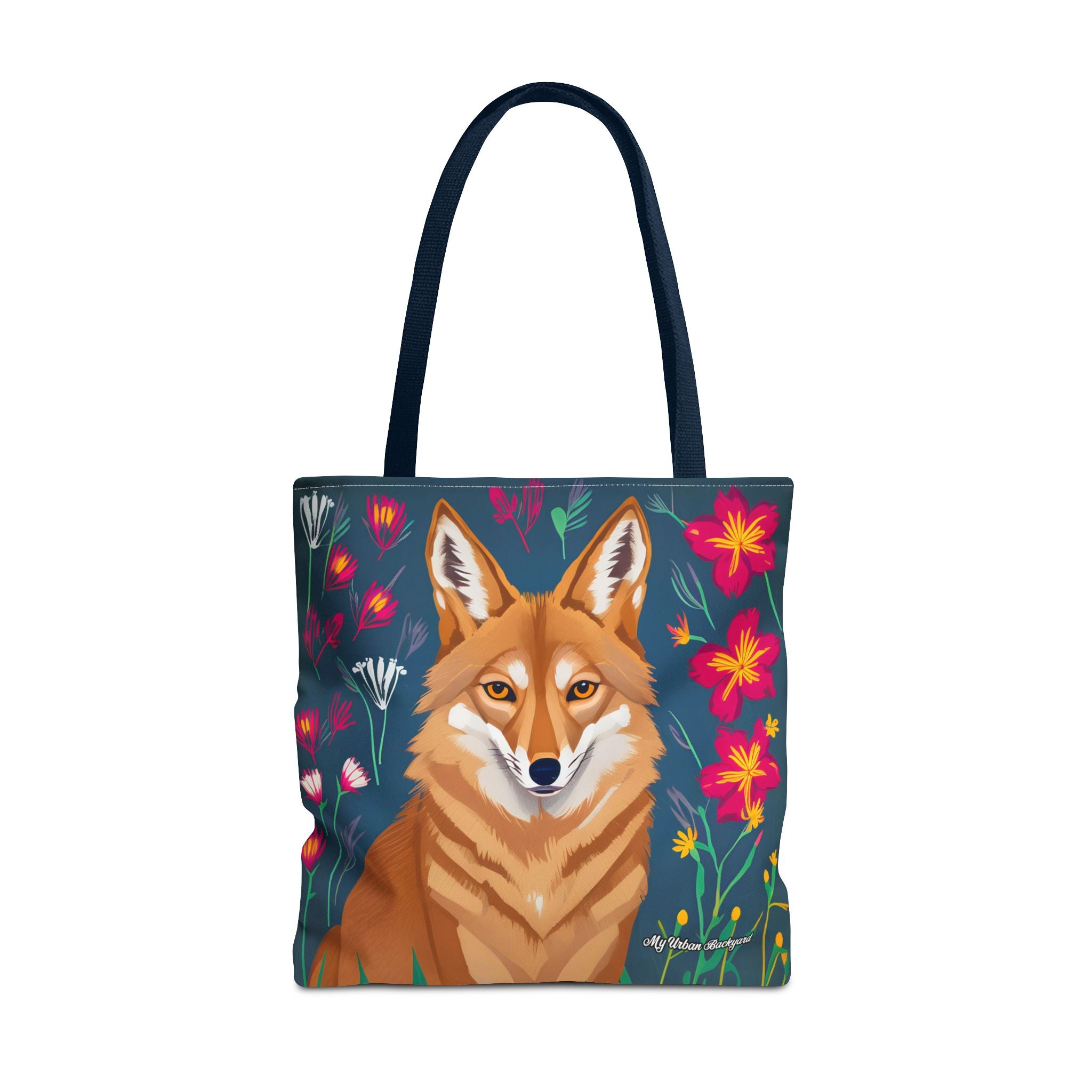 Coyote w Red Flowers Tote Bag with Cotton Handles For Everyday Use, 3 Sizes