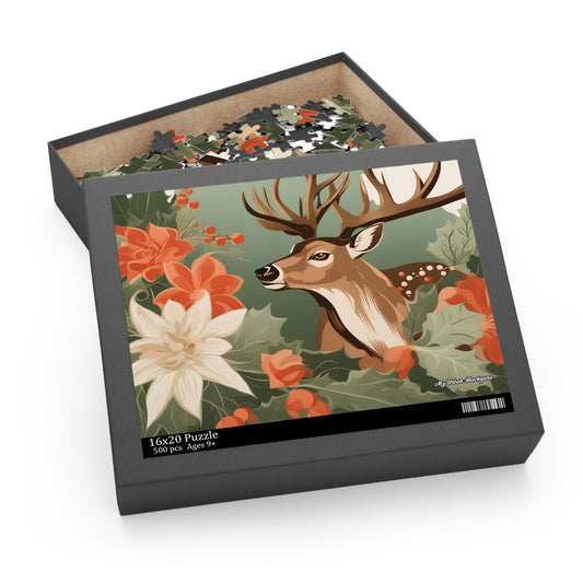 Deer with Holiday Flowers, Jigsaw Puzzle, (120, 252, or 500-Piece)