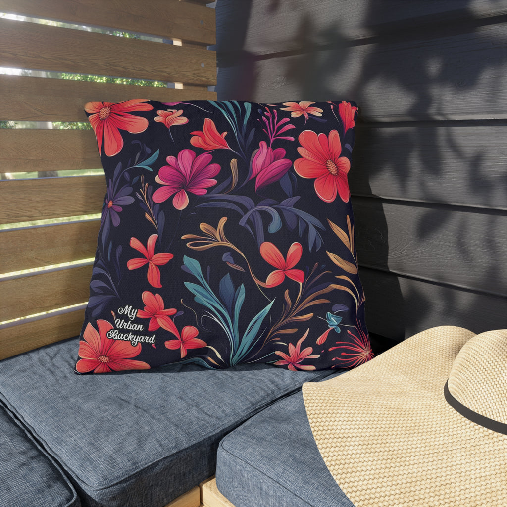 Night Blooming Wildflowers, Blue accent color, Throw Pillow, Indoor/Outdoor Decor for Home or Office
