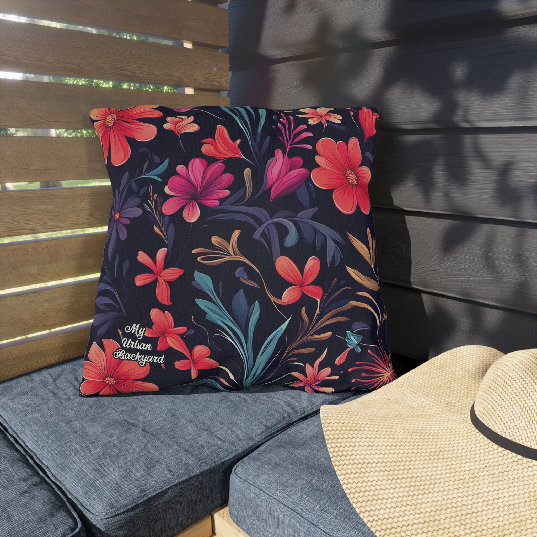 Night Blooming Wildflowers, Blue accent color, Throw Pillow