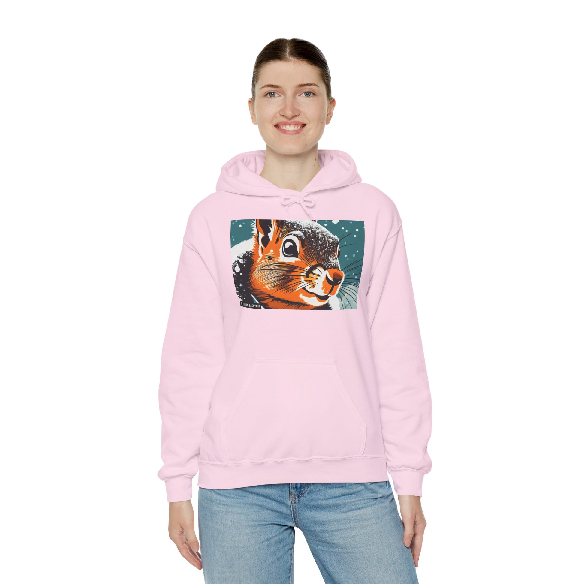Winter Squirrel Sweatshirt - Unisex Heavy Blend Hooded, Cute Animal Apparel, Winter Fashion, Gift for Nature Lovers, Snowy Days, Cozy Wear