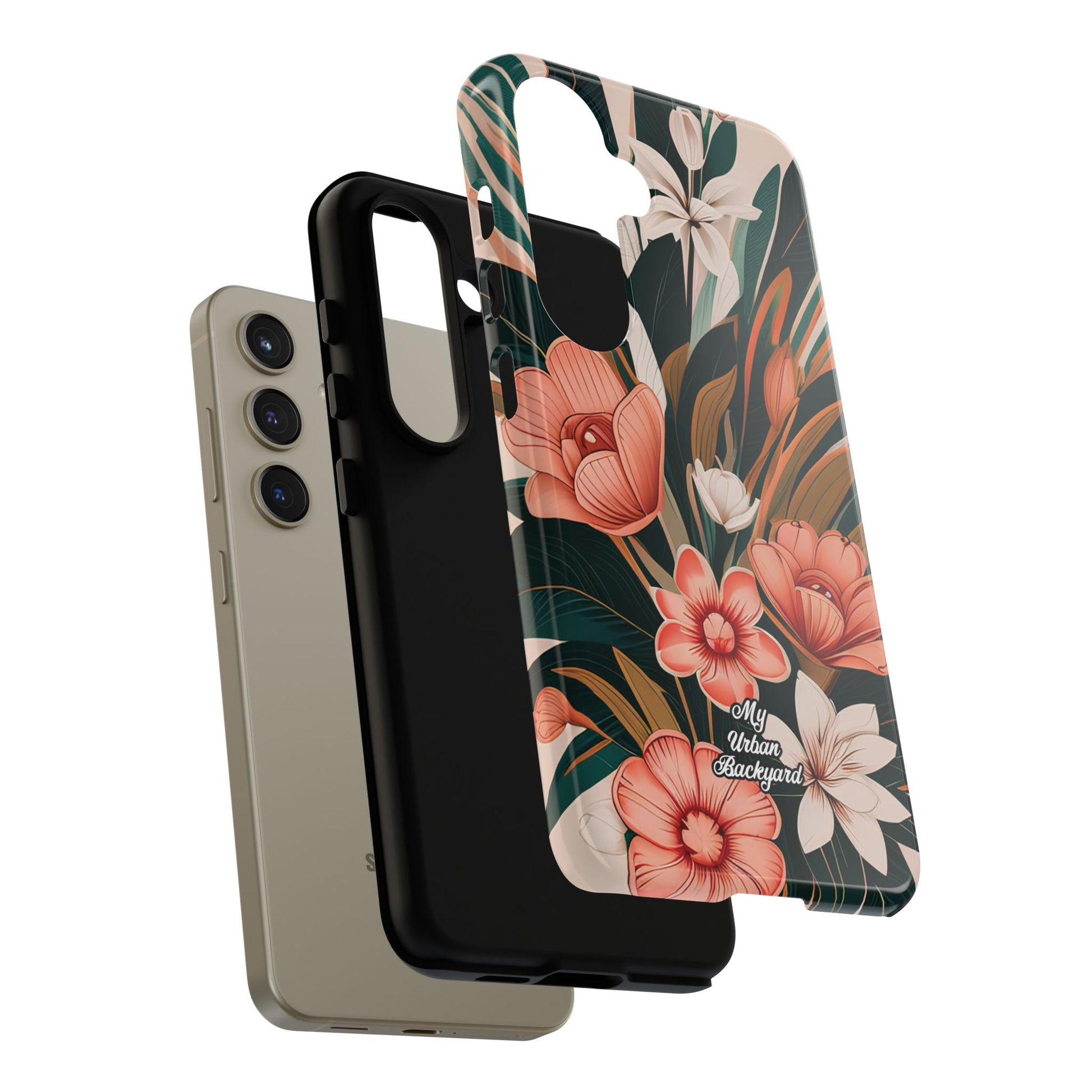 Peach Art Deco Flowers, Cell Phone Case - Apple, Samsung, Google Pixel