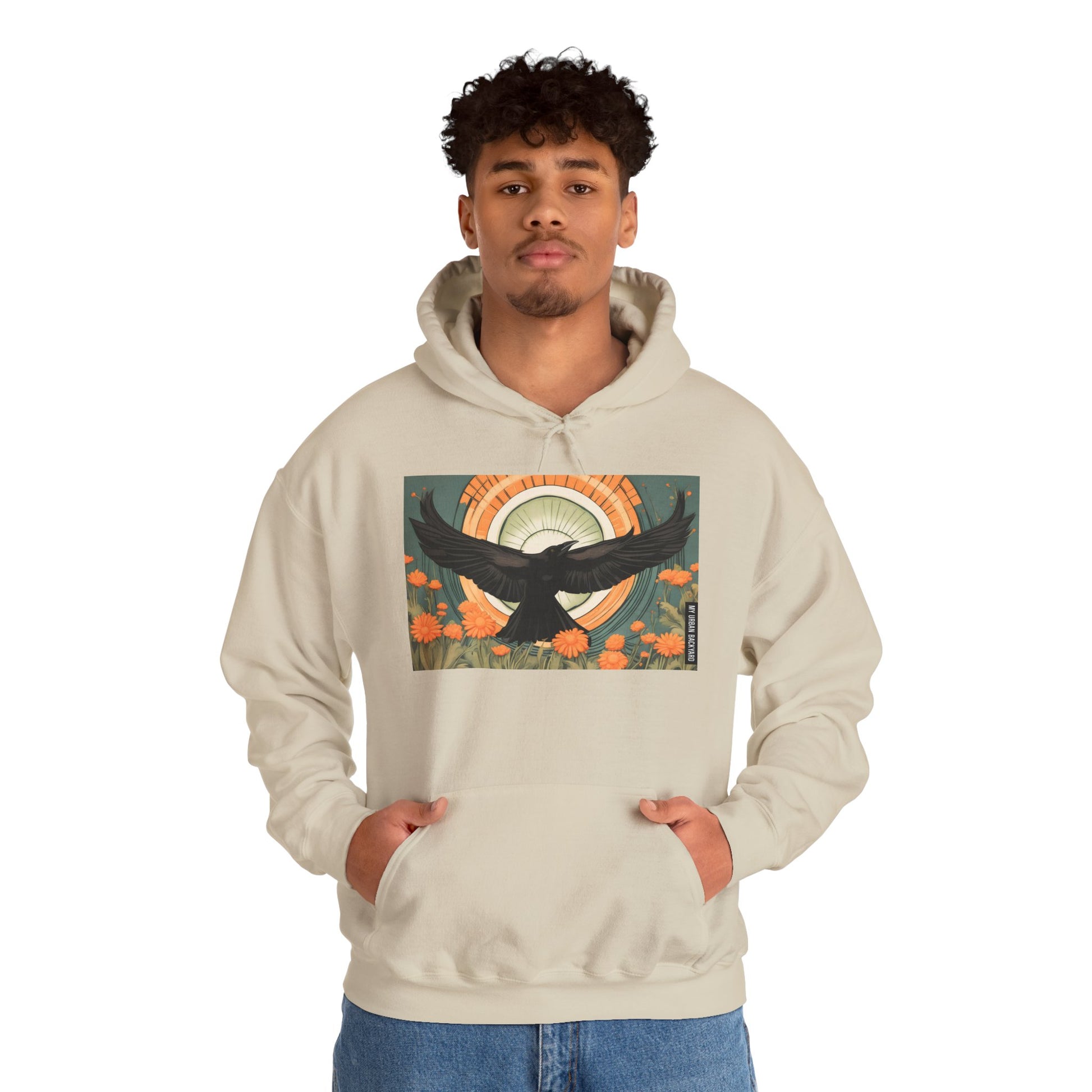 Flying Crow Hoodie, Cozy Bird Design Sweatshirt, Gift for Nature Lovers, Fall Fashion, Eco-Friendly Apparel