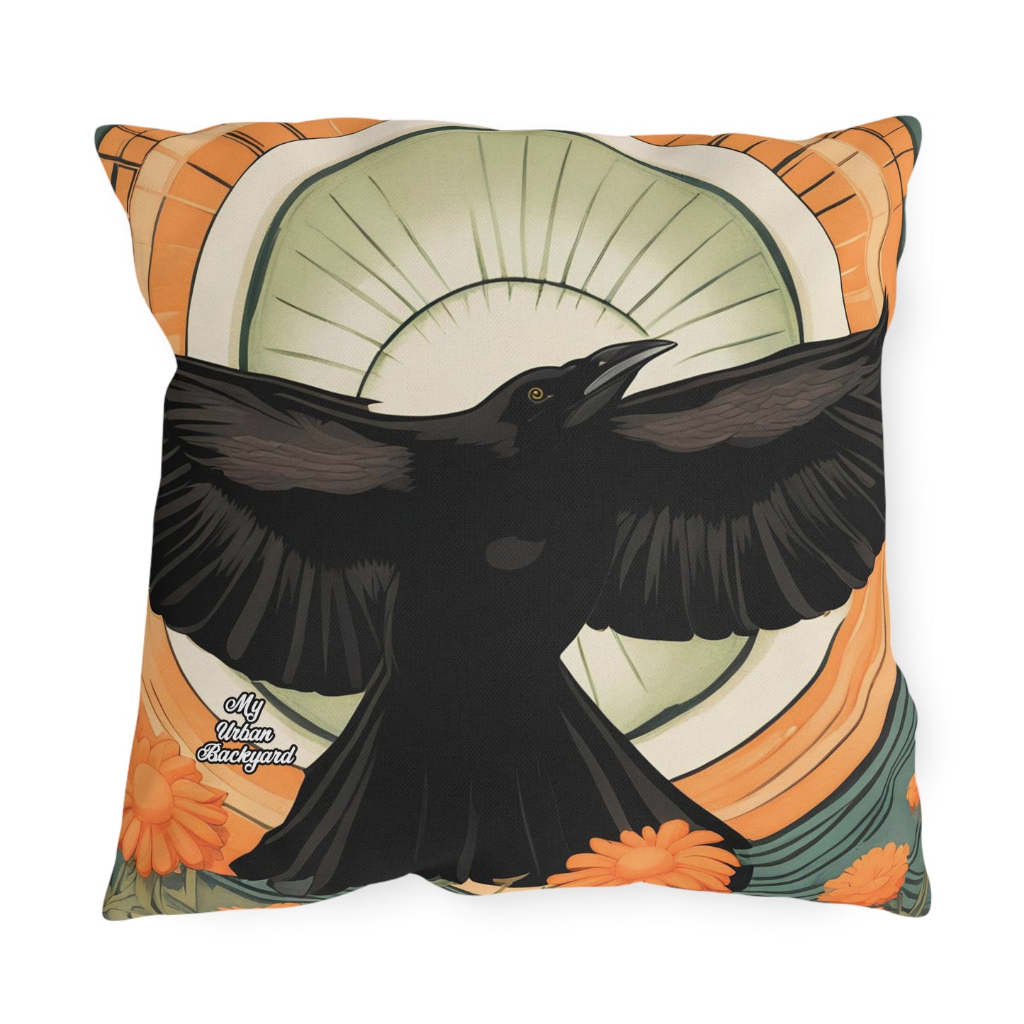 Flying Crow, Terracotta accent color, Throw Pillow, Indoor/Outdoor Decor for Home or Office