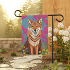Coyote and Pink Flowers, Garden Flag