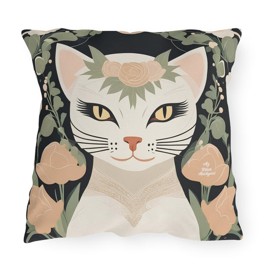 Elegant Cat, Sage accent color, Indoor/Outdoor Throw Pillow, Decor for Home or Office