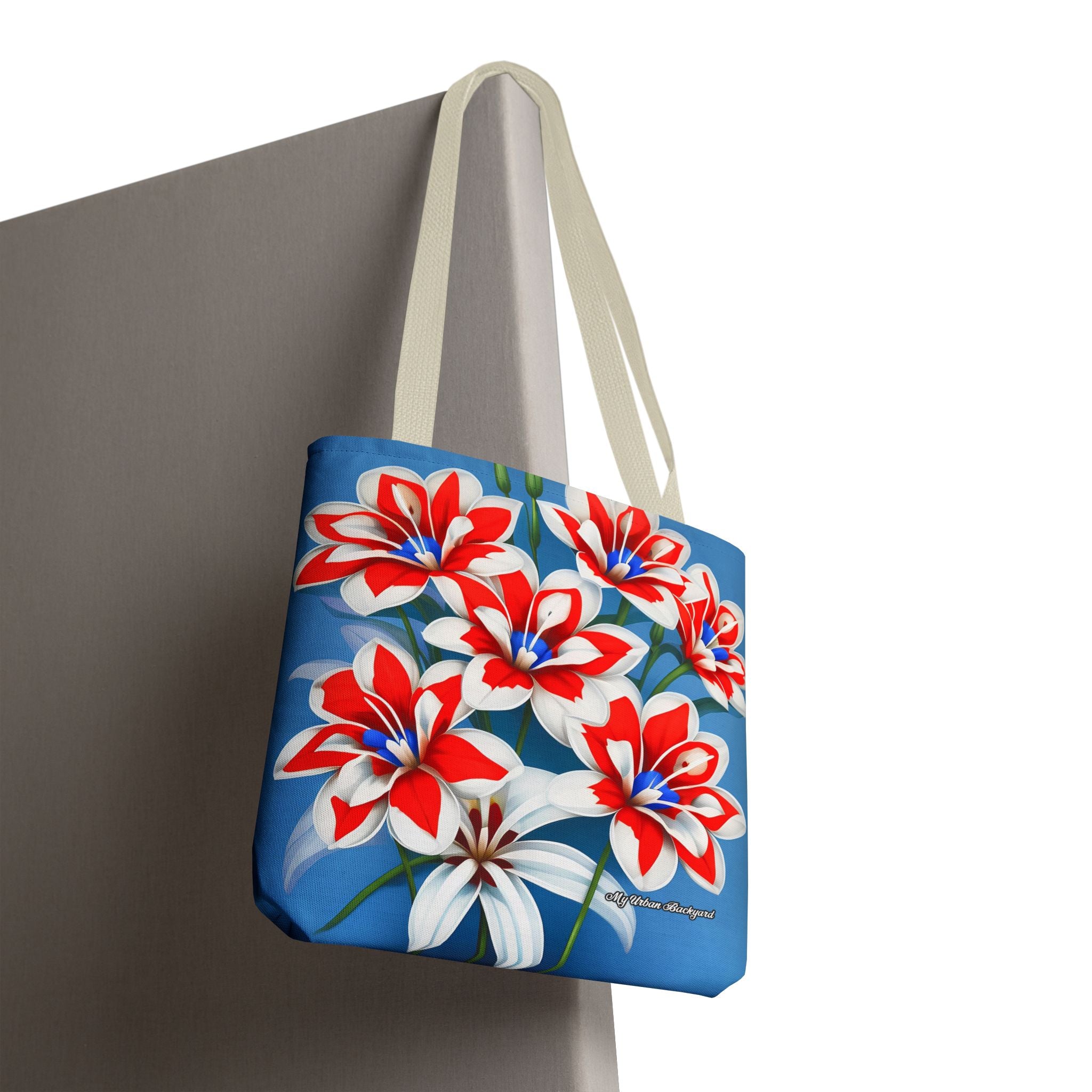 Bouquet of Red White and Blue Flowers Tote Bag with Cotton Handles For Everyday Use, 3 Sizes