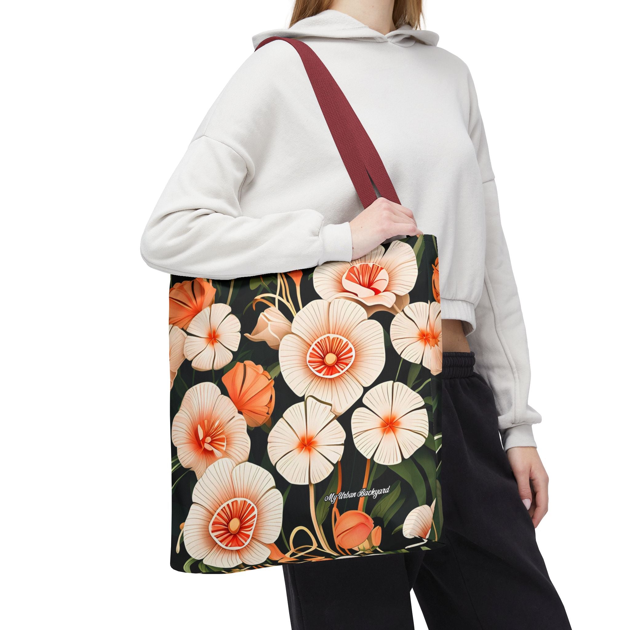 Art Deco Flowers Tote Bag with Cotton Handles For Everyday Use, 3 Sizes