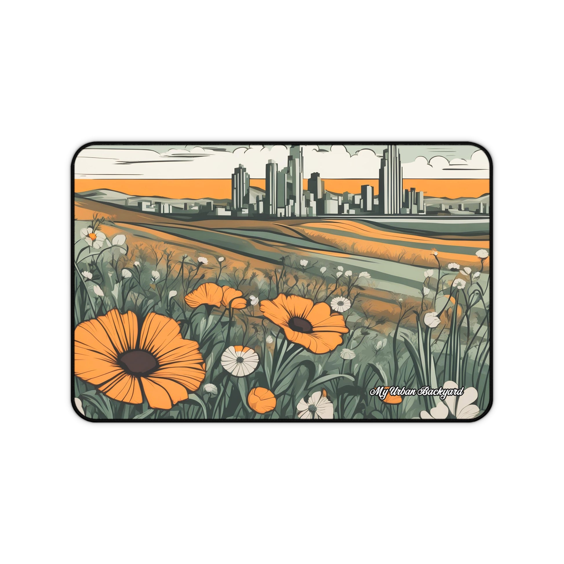 Cityscape Floral Desk Mat | Desktop Protector, Home Office Decor, Gift for Nature Lovers, Stylish Mousepad