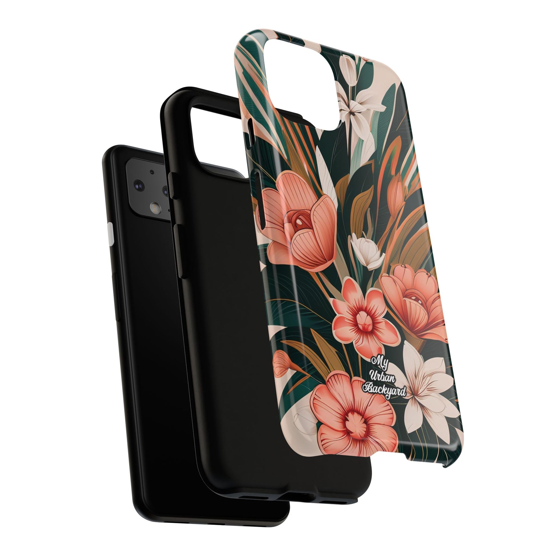 Peach Art Deco Flowers, Cell Phone Case - Apple, Samsung, Google Pixel