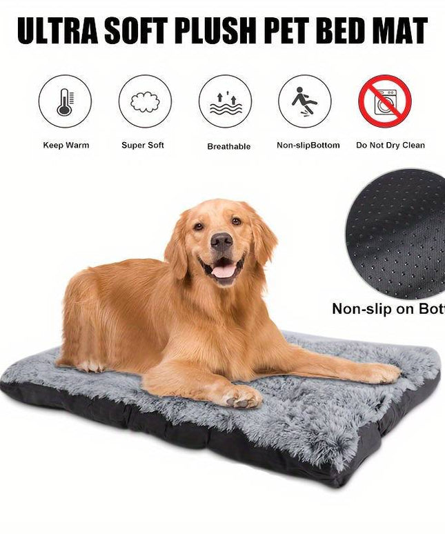 Long Plush Cozy Warm Pet Dog Bed, Washable Anti-Slip Kennel Mats