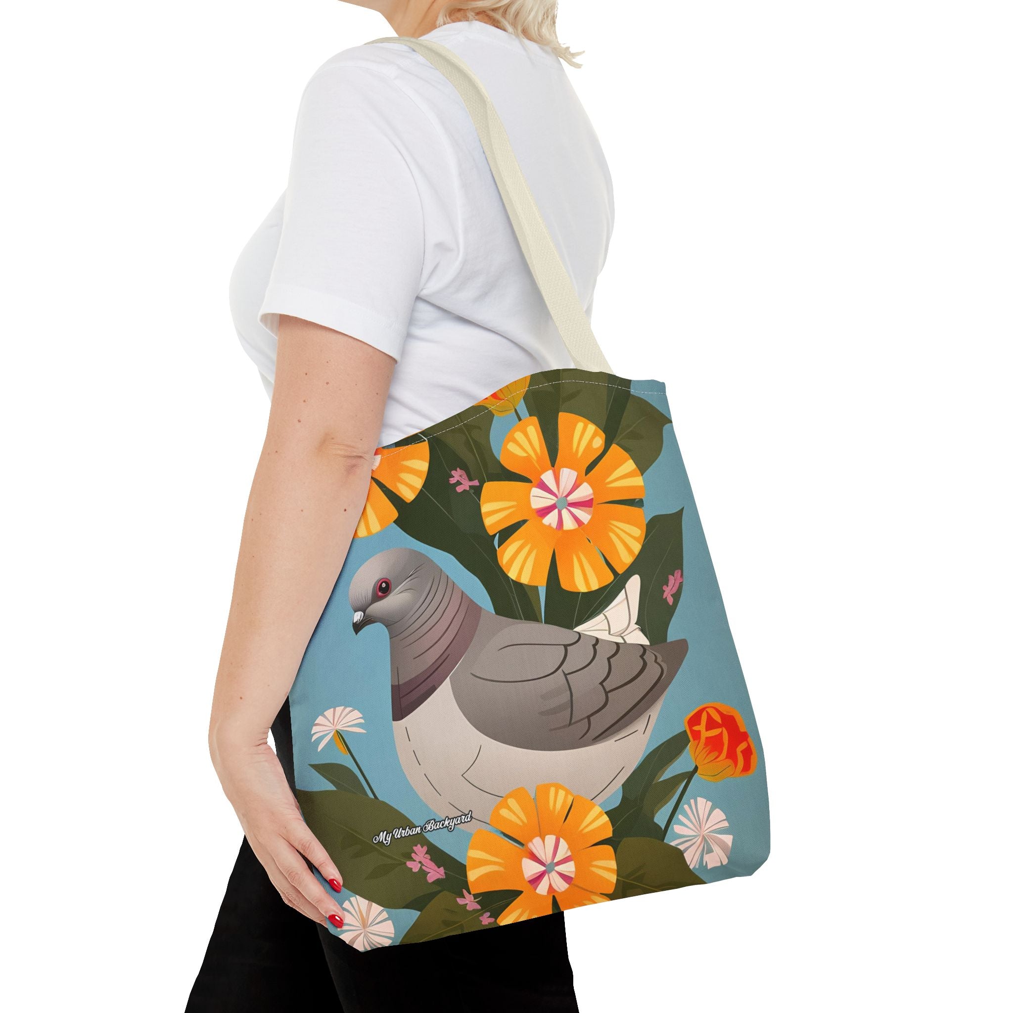 Pigeon and Yellow Flowers Tote Bag with Cotton Handles For Everyday Use, 3 Sizes