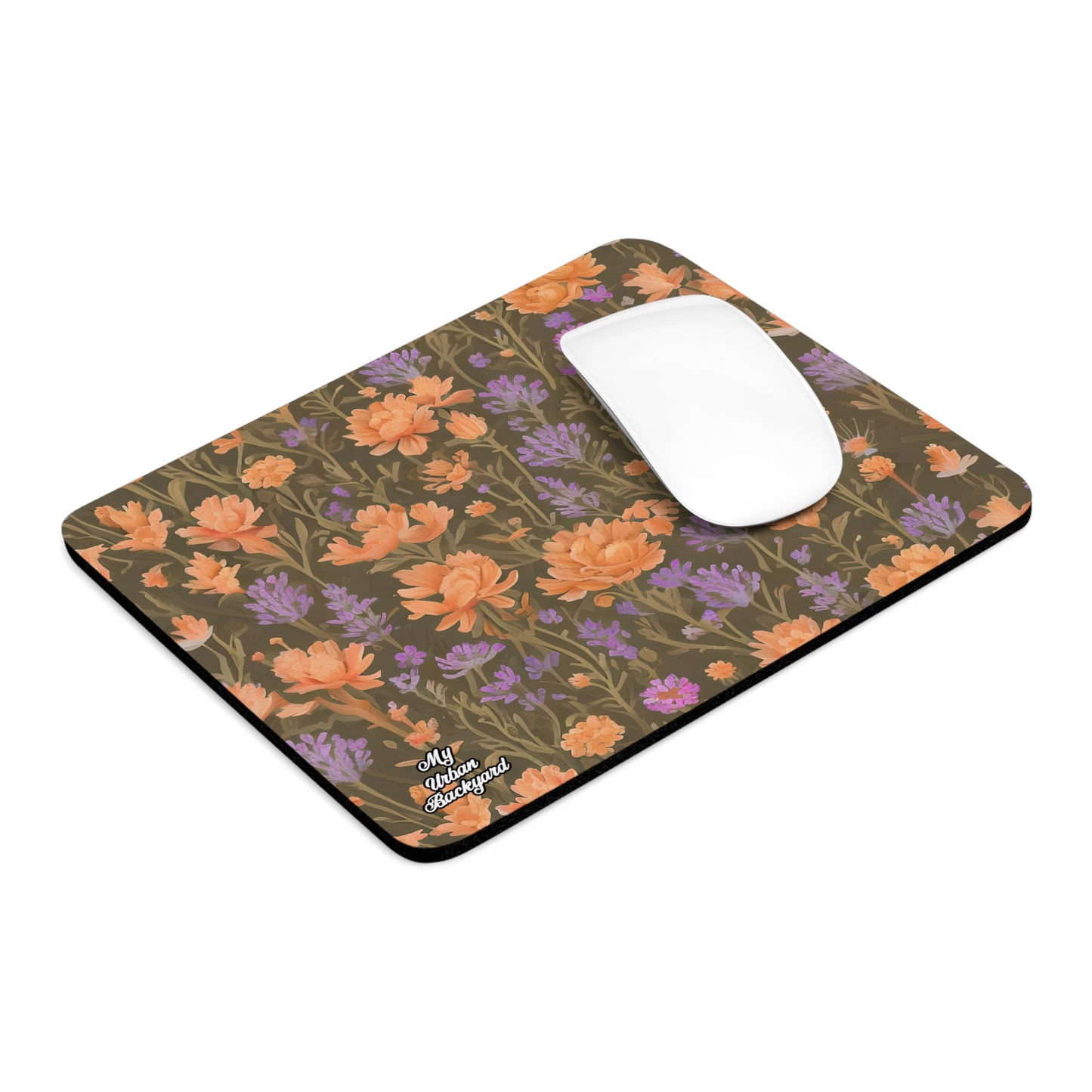 Orange and Purple Flowers, Computer Mouse Pad - for Home or Office