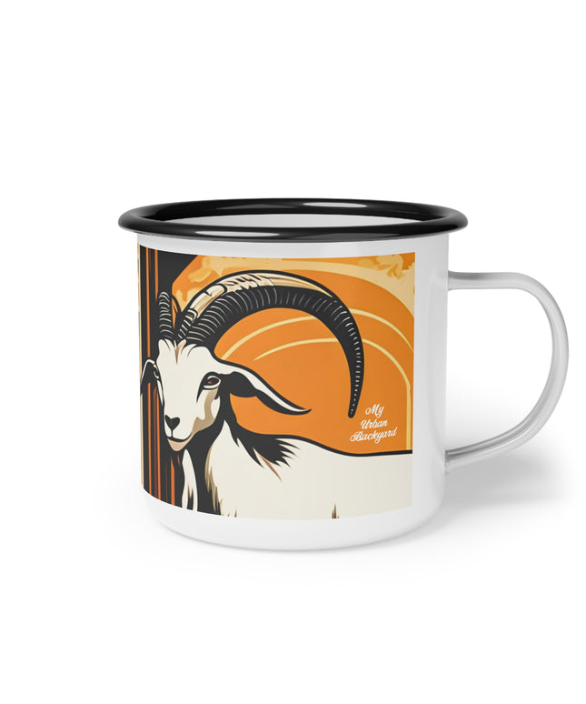 Charming White Goat, Enamel Camping Mug for Coffee, Tea, Cocoa, or Cereal - 12oz