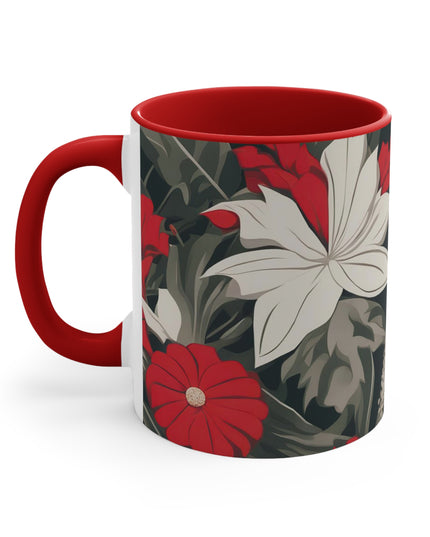 Red and White Flowers, Ceramic Mug - Perfect for Coffee, Tea, and More!