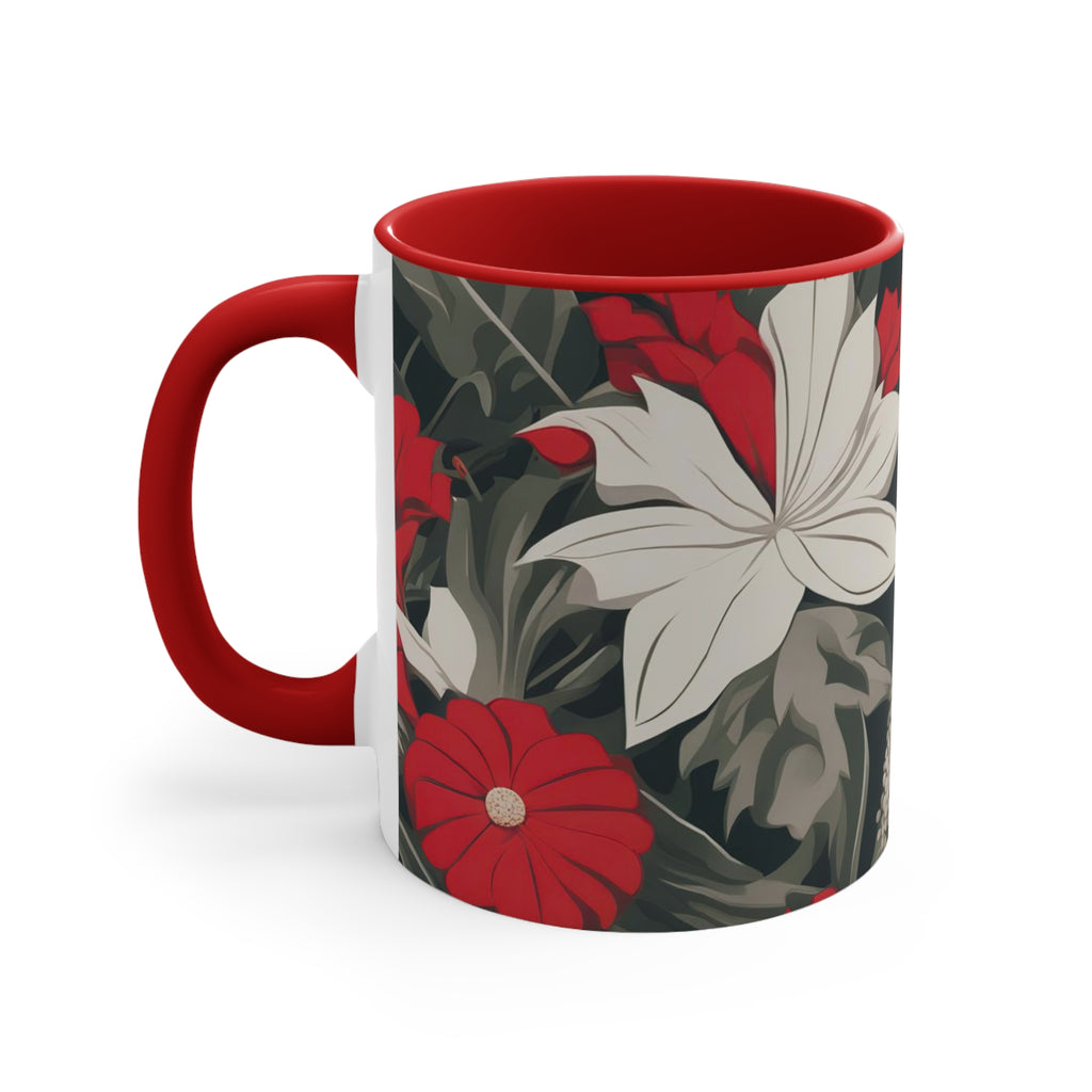 Red and White Flowers, Ceramic Mug - Perfect for Coffee, Tea, and More!