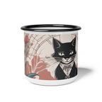 Tuxedo Cat with Flowers, Enamel Camping Mug