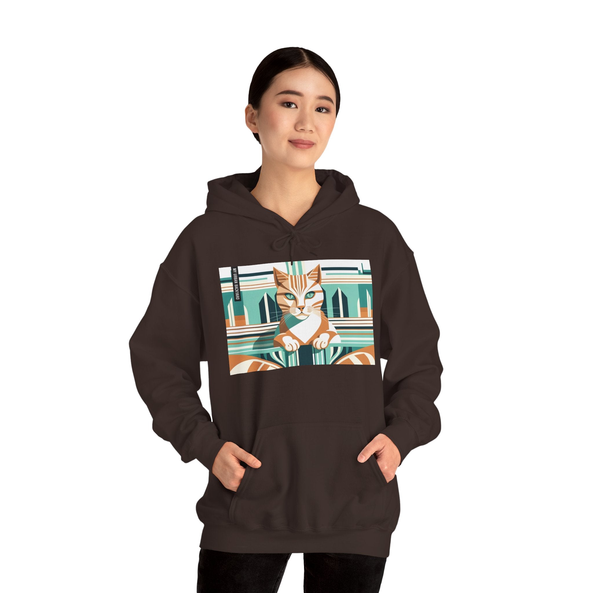 Art Deco Tabby Cat, Unisex Hoodie w Front Pocket