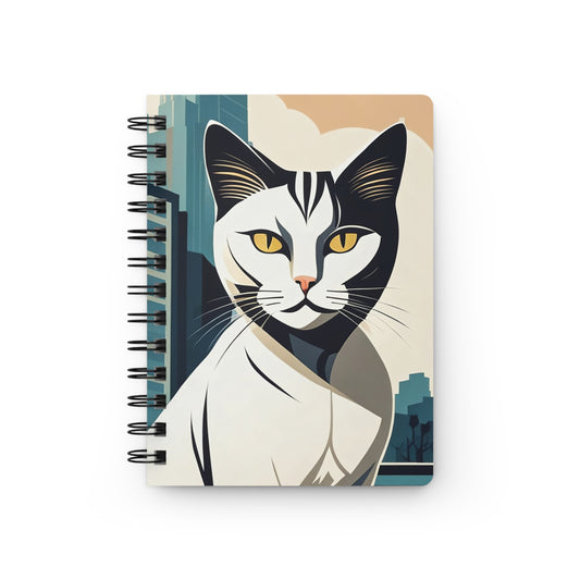 Art Deco Urban Cat Spiral Journal