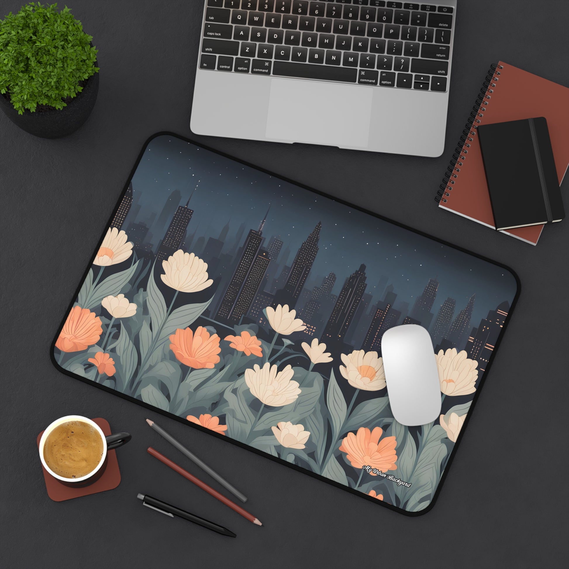 Urban Night Blossoms Desk Mat, Vibrant Desk Accessories, Home Office Decor, Computer Mouse Pad, Gift for Her