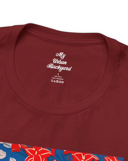 Cat with Red and White Flowers, Soft 100% Jersey Cotton T-Shirt, Unisex, Short Sleeve, Retail Fit