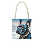 French Bulldog Winter Tote Bag — Snowy Pup All-Over Print Tote