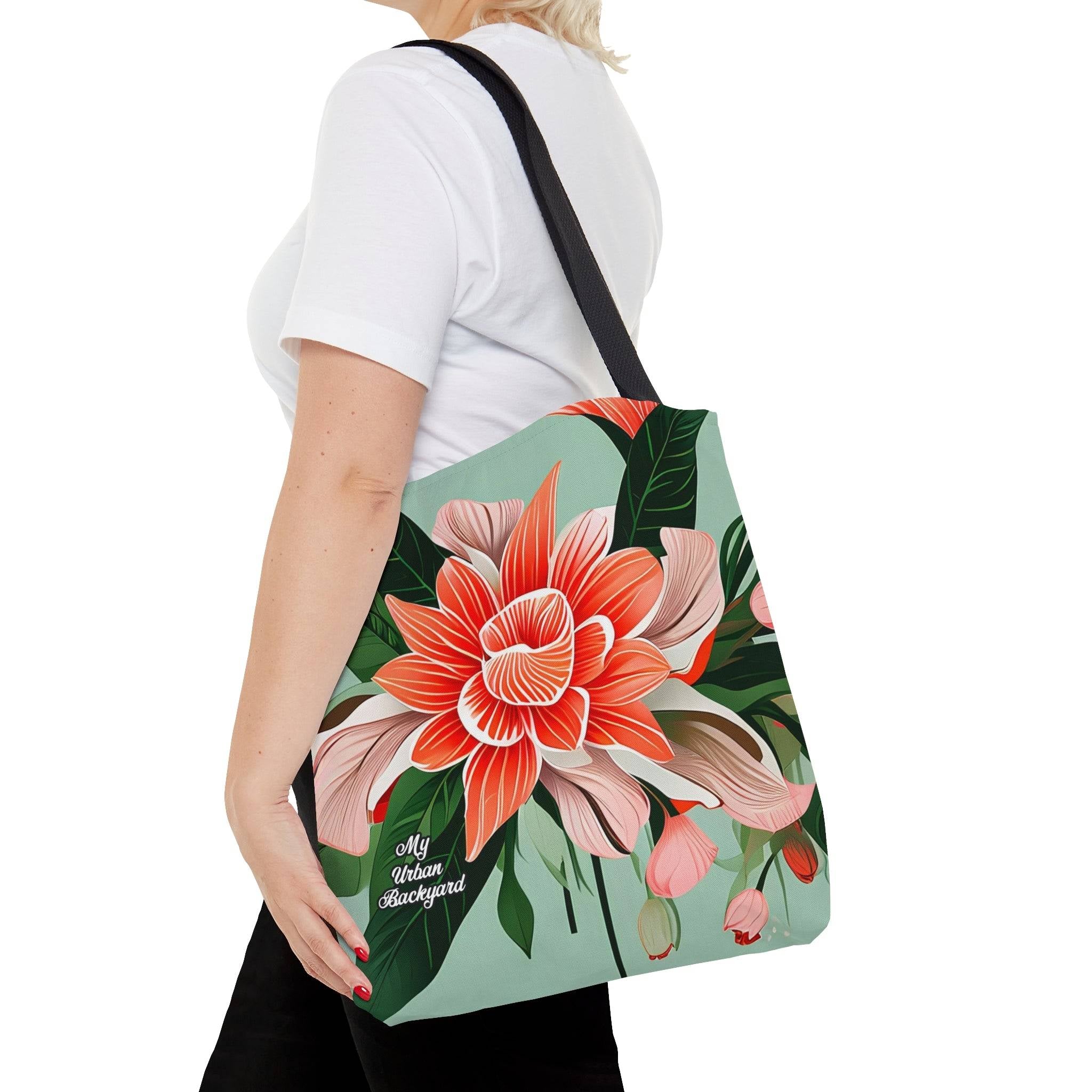 Everyday Tote Bag w Cotton Handles, Reusable Shoulder Bag, Large Flower