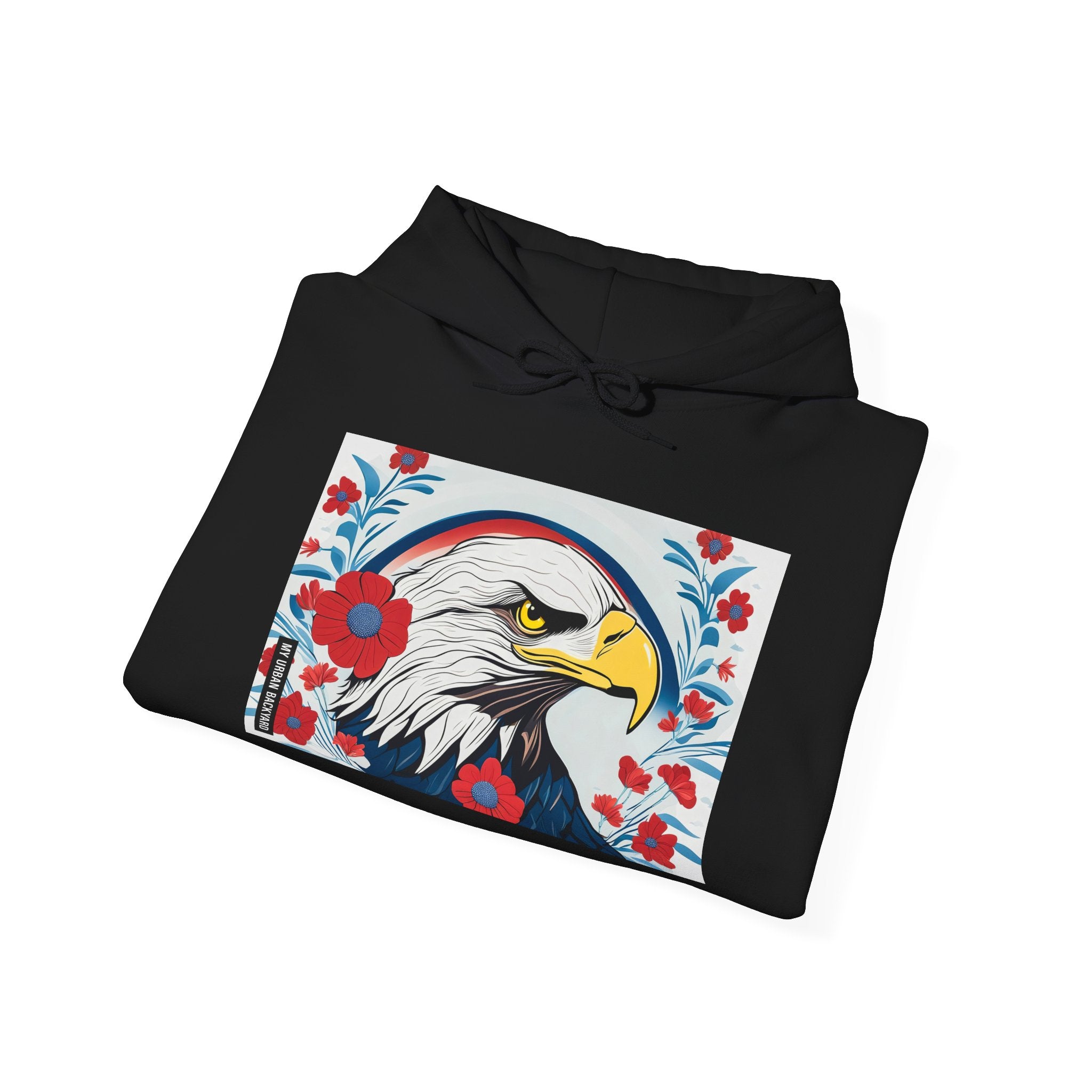 Bald Eagle w Flowers, Unisex Hoodie w Front Pocket