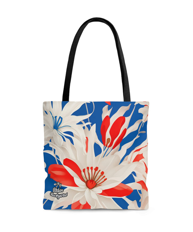 Red White & Blue Flowers, Tote Bag for Everyday Use - Durable and Functional